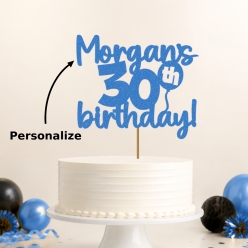 30th Birthday Personalized Glittering Blue Cake Pick